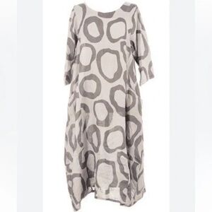 Klasiks Linen Lagenlook Midi Dress Abstract Patterned